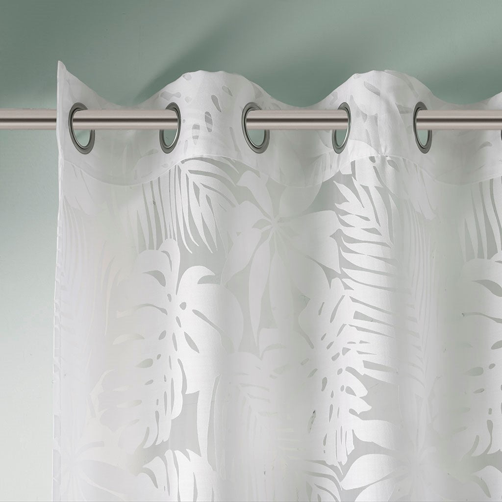 Palm Leaf Burnout Window Sheer White 50x63"