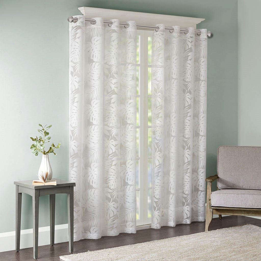 Palm Leaf Burnout Window Sheer White 50x63"