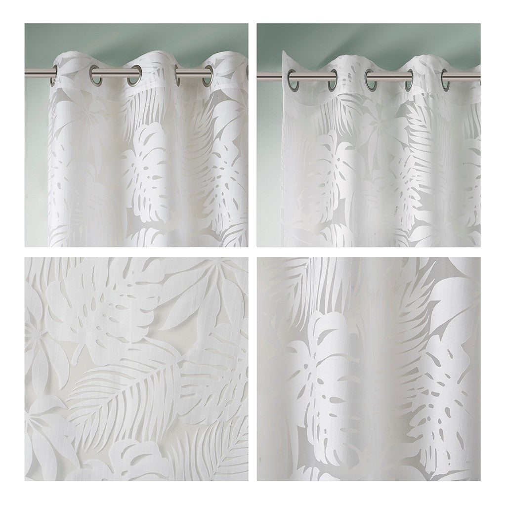 Palm Leaf Burnout Window Sheer White 50x63"