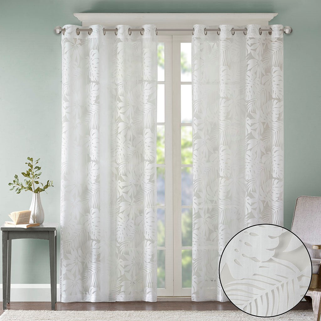 Palm Leaf Burnout Window Sheer White 50x63"