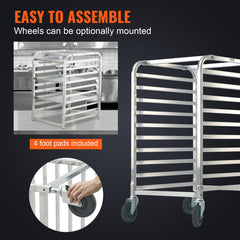 Bun Pan Rack, 10-Tier Commercial Bakery Racks with Brake Wheels, Aluminum Racking Trolley Storage for Half & Full Sheet, Speed Rack For Kitchen Home, Bread Baking Equipment, 26"L x 20.3"W x 39"H