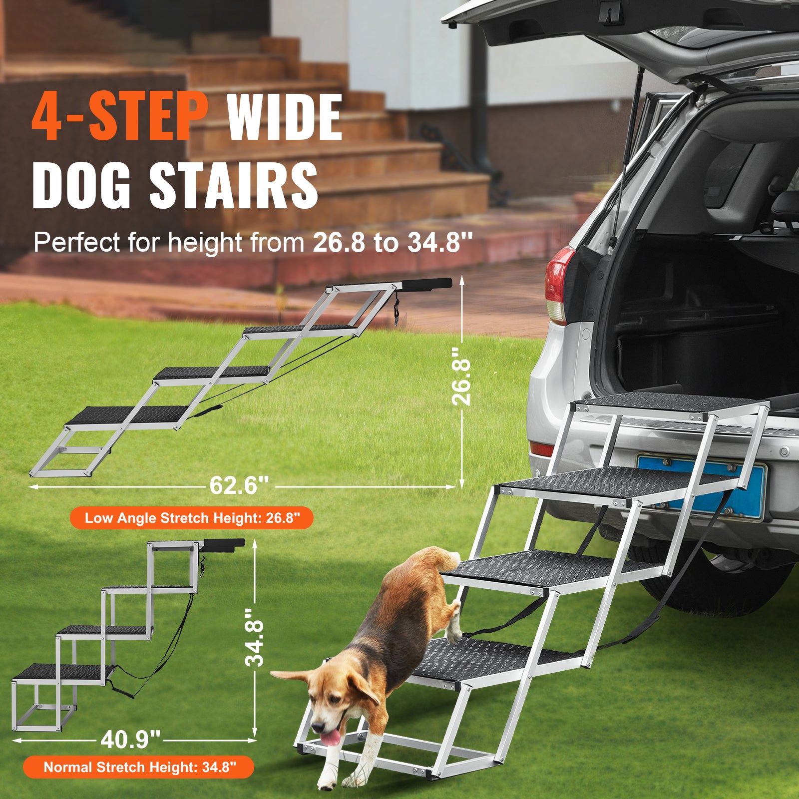 Dog Stair for Cars 4-step Folding Dog Steps Aluminum Loads up to 250 lbs