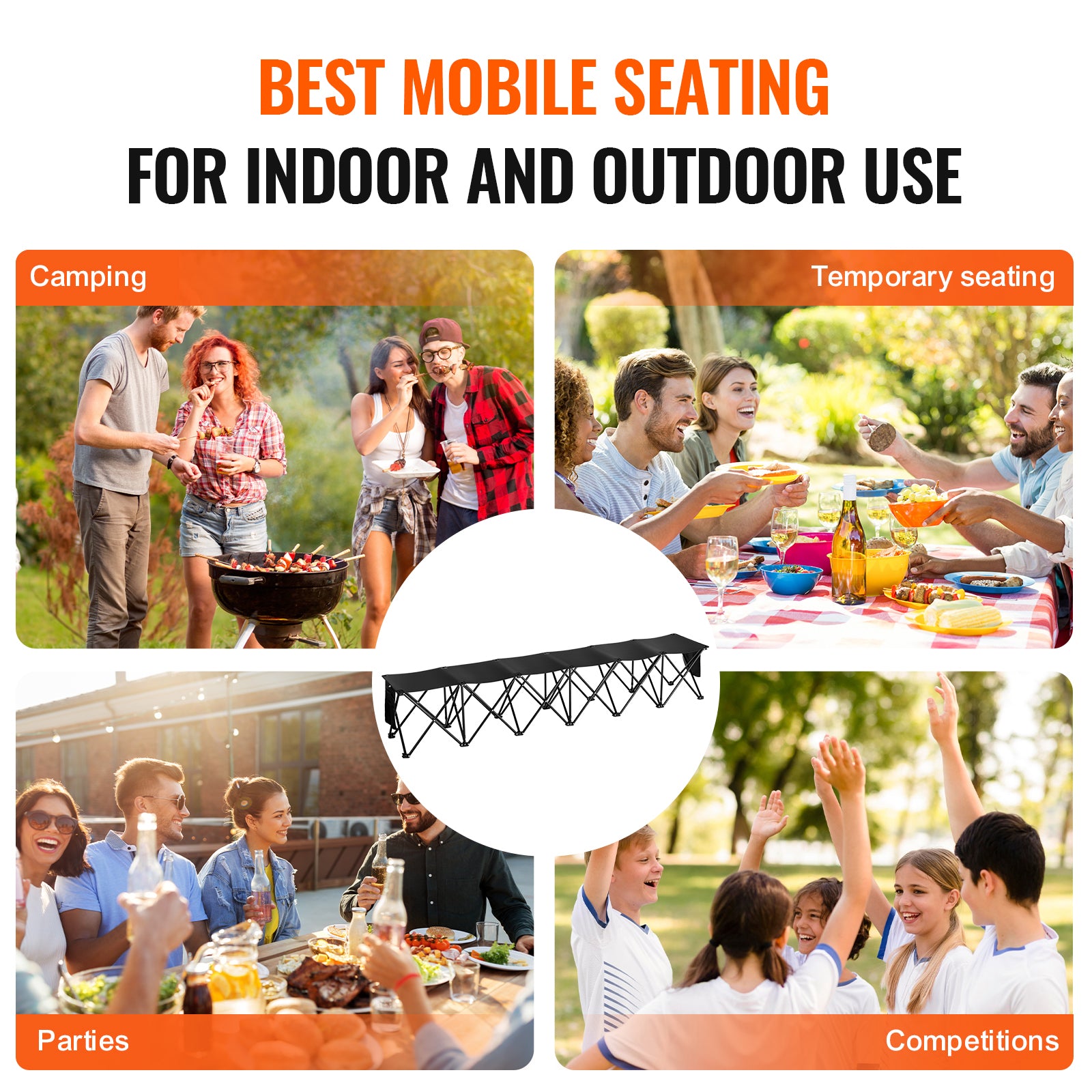 6 Seat Portable Folding Sport Bench Outdoor Camping Chair with Carry Bag
