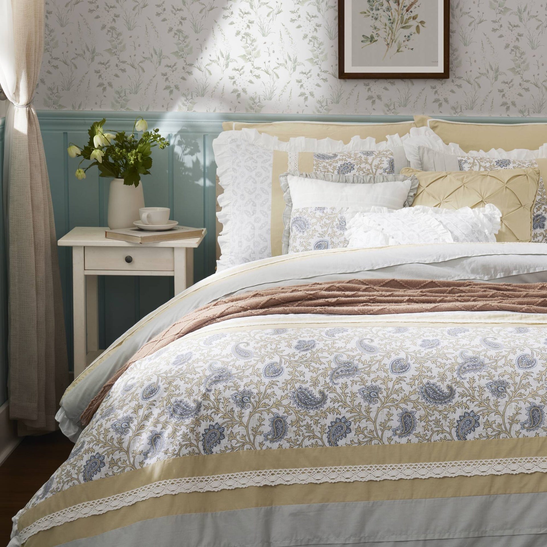 9 Piece Cotton Percale Comforter Set Yellow Queen