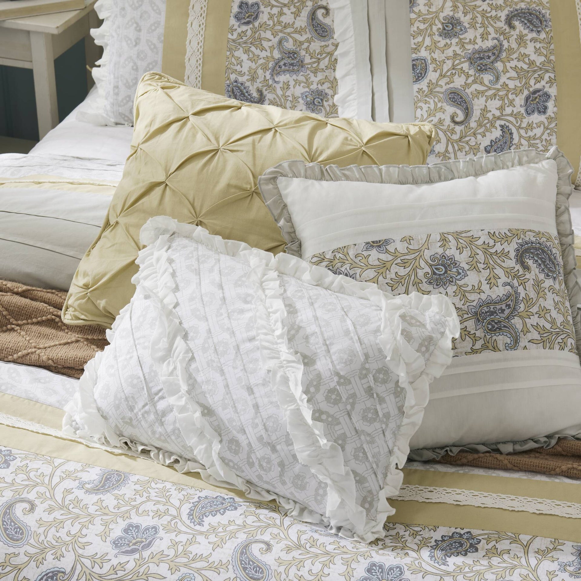 9 Piece Cotton Percale Comforter Set Yellow Queen