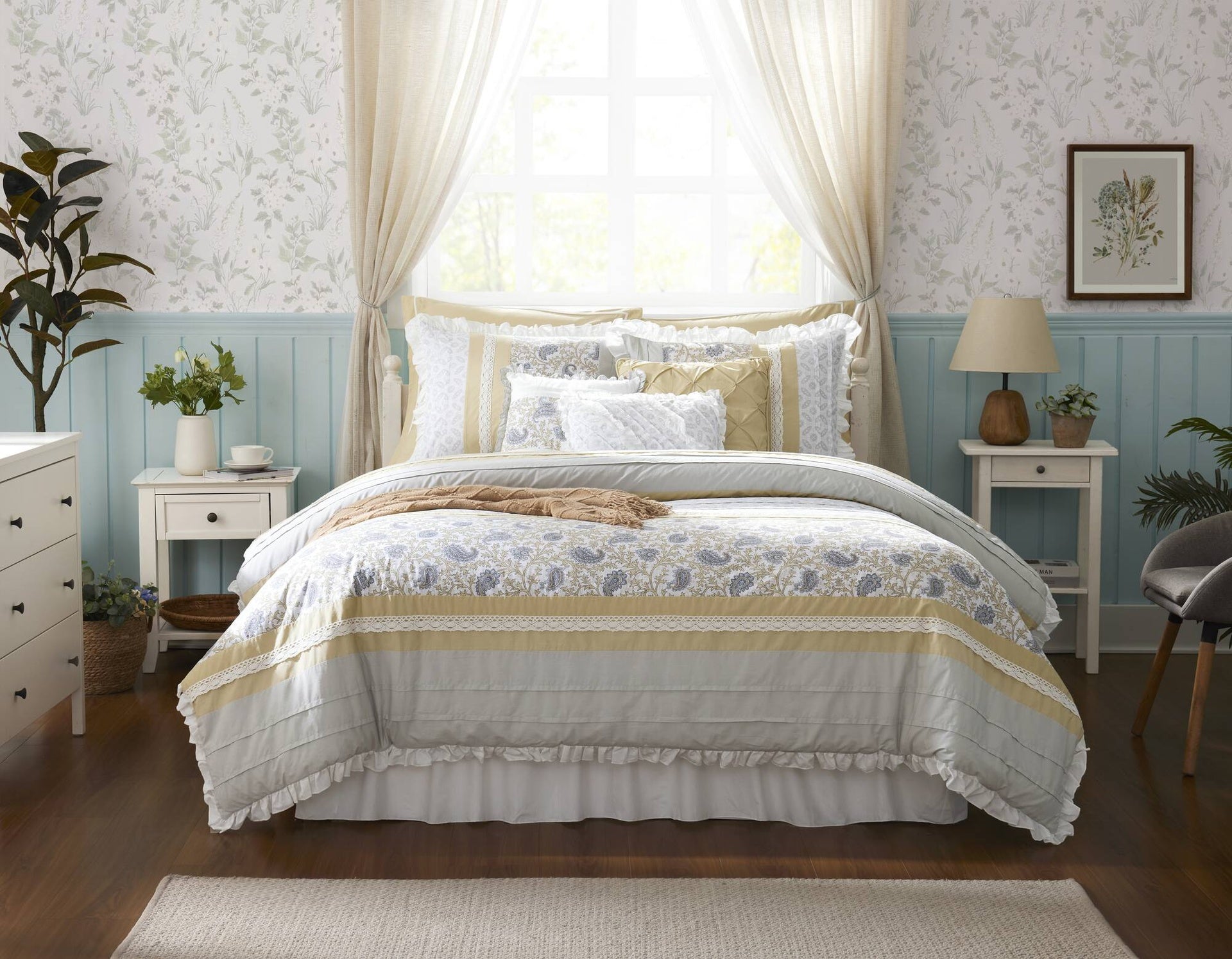 9 Piece Cotton Percale Comforter Set Yellow Queen