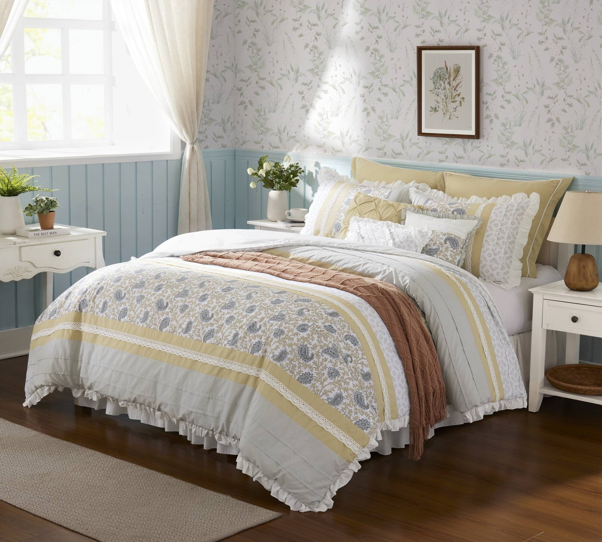 9 Piece Cotton Percale Comforter Set Yellow Queen