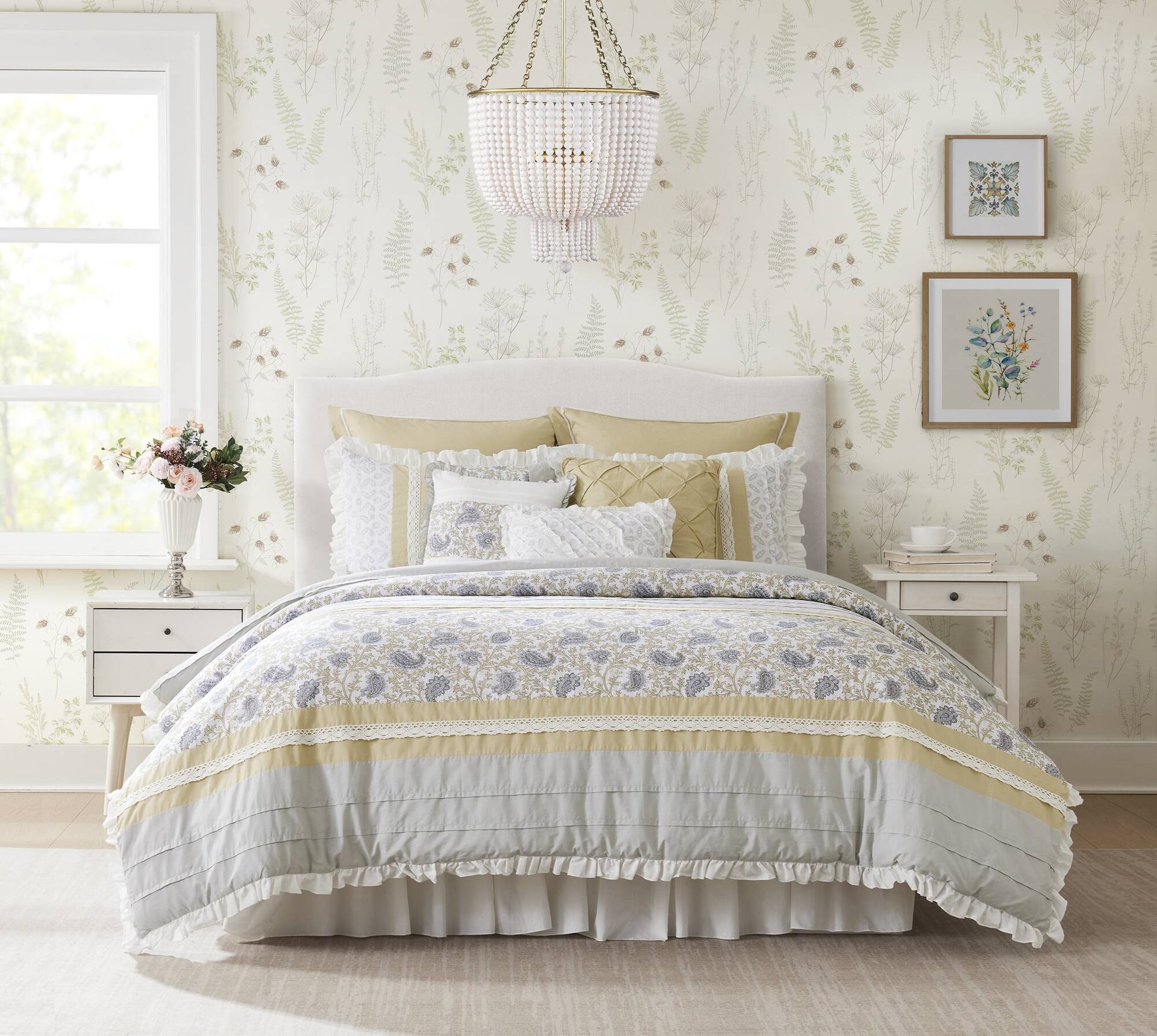 9 Piece Cotton Percale Comforter Set Yellow Queen