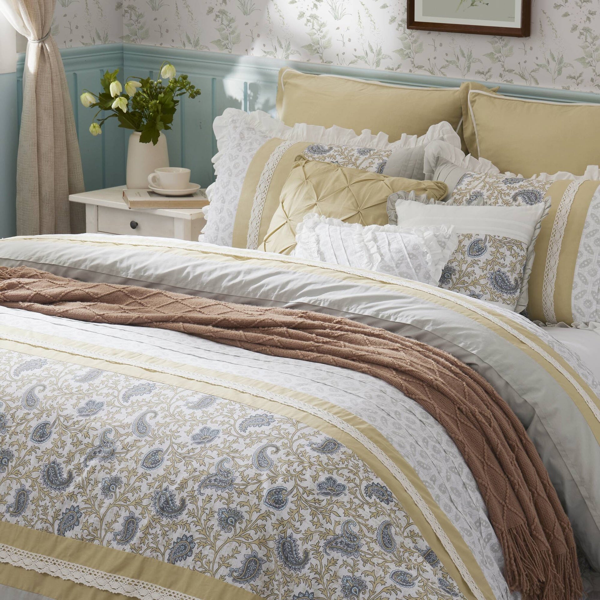 9 Piece Cotton Percale Comforter Set Yellow Queen