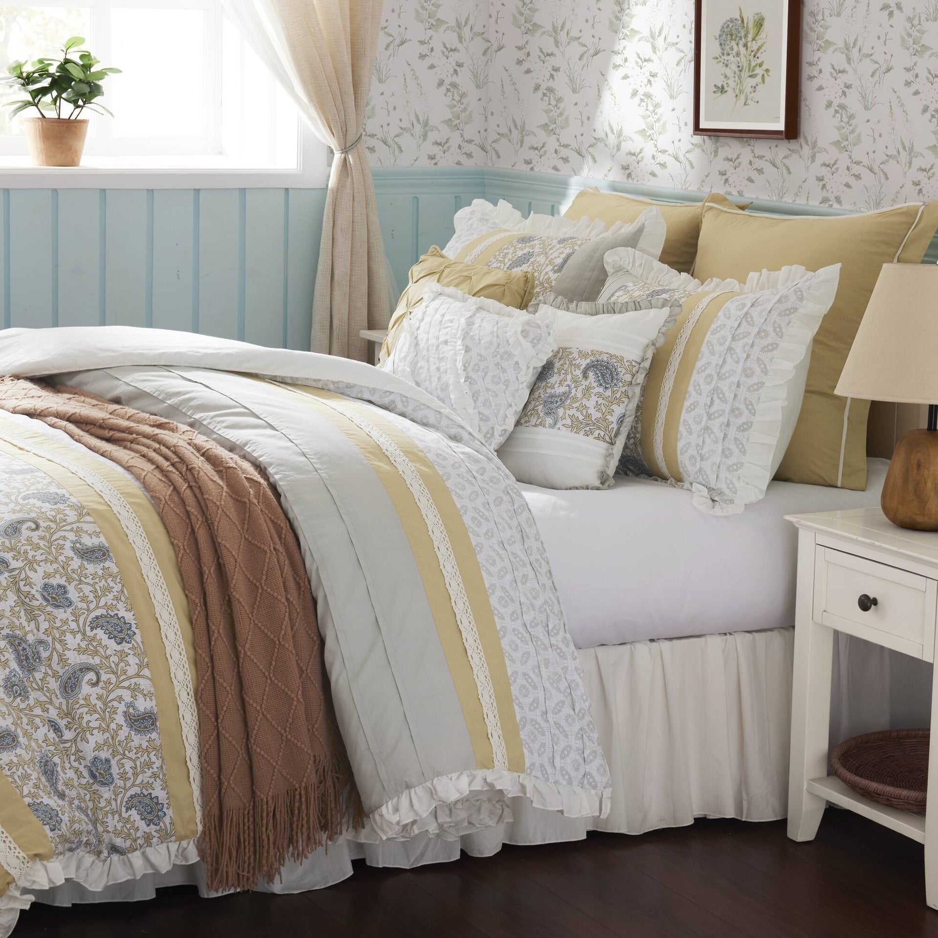9 Piece Cotton Percale Comforter Set Yellow Queen