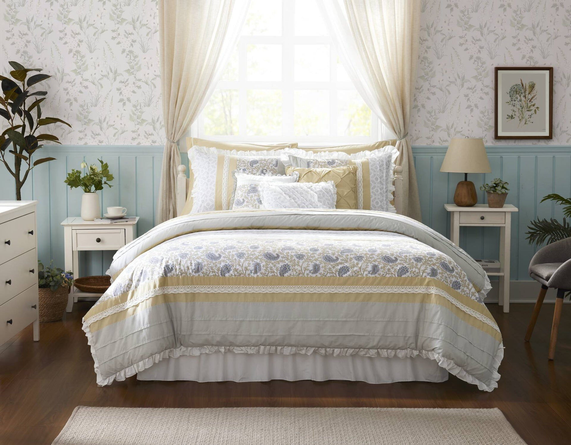 9 Piece Cotton Percale Comforter Set Yellow Queen