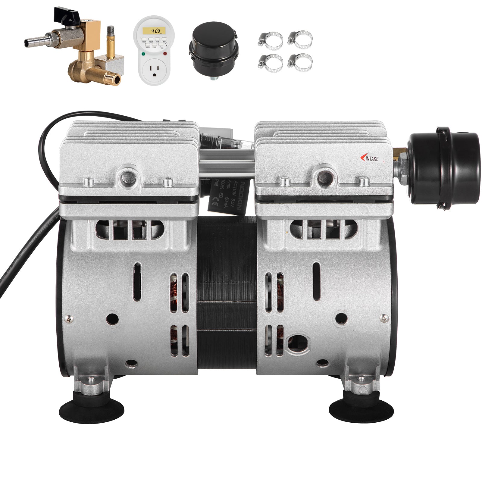 Aerator, 550W Power 5.2CFM for Up to 3 Acre 50' Includes 3/4 HP Compressor & Timer & Valves, Air Compressor for Deep Water Oxygen Circulation, for Pond, Lake, No Diffuser, Black