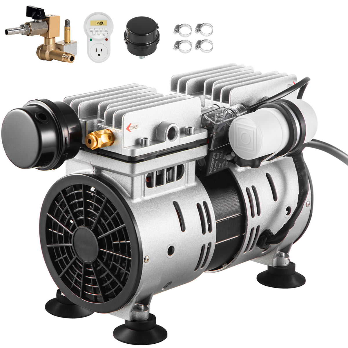 Aerator, 550W Power 5.2CFM for Up to 3 Acre 50' Includes 3/4 HP Compressor & Timer & Valves, Air Compressor for Deep Water Oxygen Circulation, for Pond, Lake, No Diffuser, Black