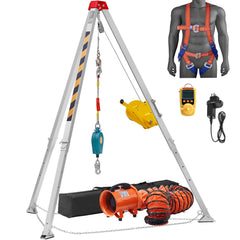 2600 lbs Winch Confined Space Tripod Kit, Confined Space Tripod 8' Legs and 98' Cable, Confined Space Rescue Tripod 33' Fall Protection with Blower, Gas detector, Harness.