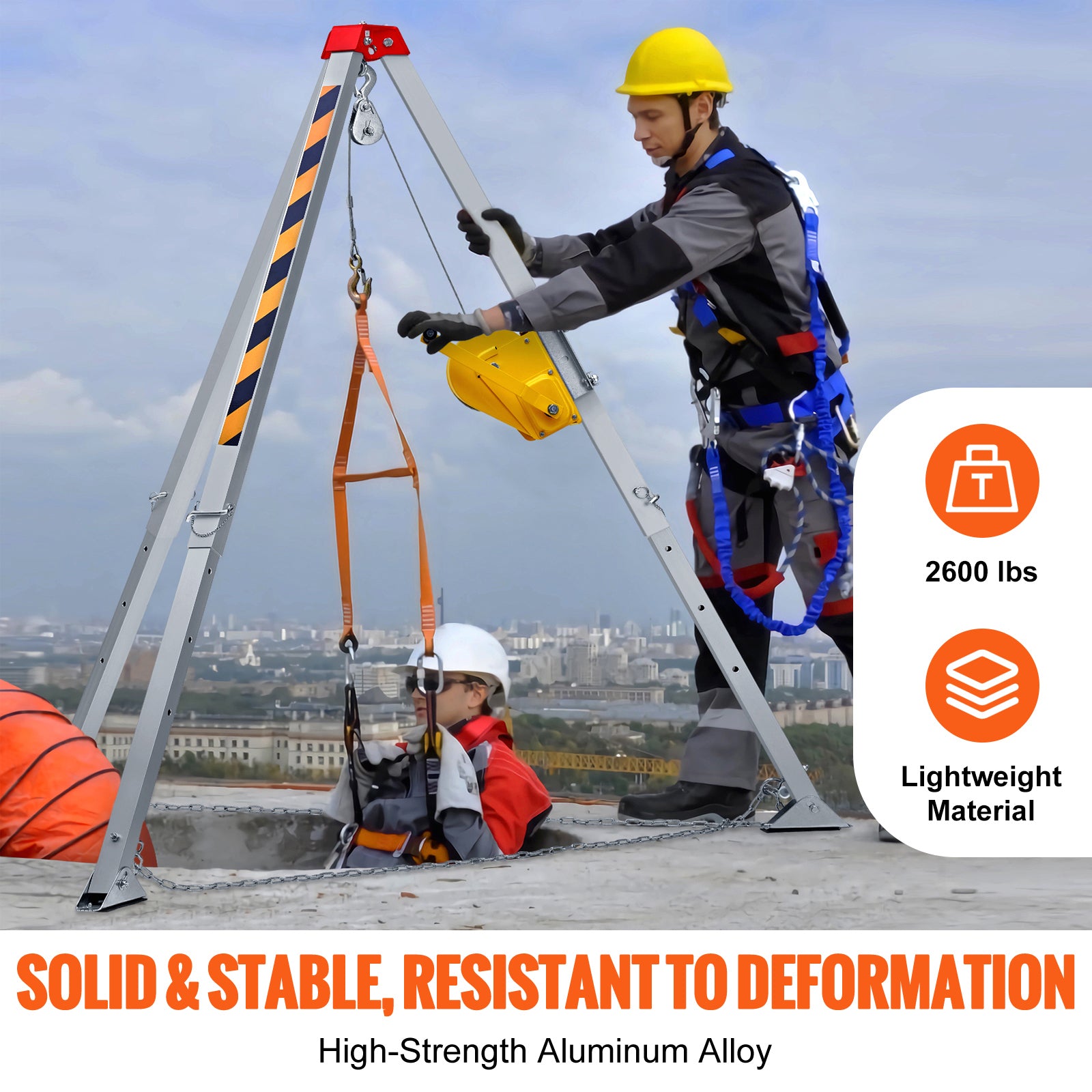 2600 lbs Winch Confined Space Tripod Kit, Confined Space Tripod 8' Legs and 98' Cable, Confined Space Rescue Tripod 33' Fall Protection with Blower, Gas detector, Harness.