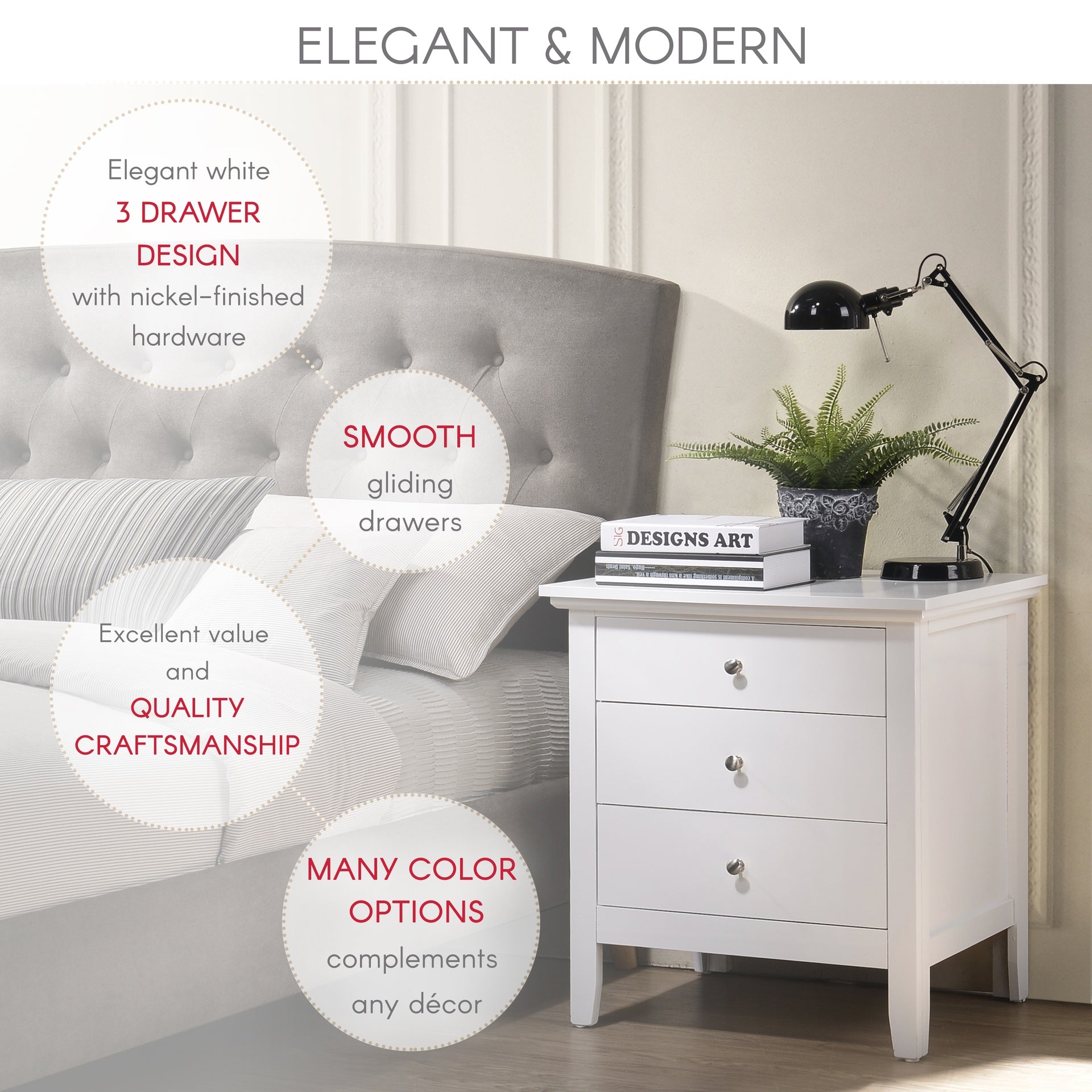 Elegant White Casual Nightstand