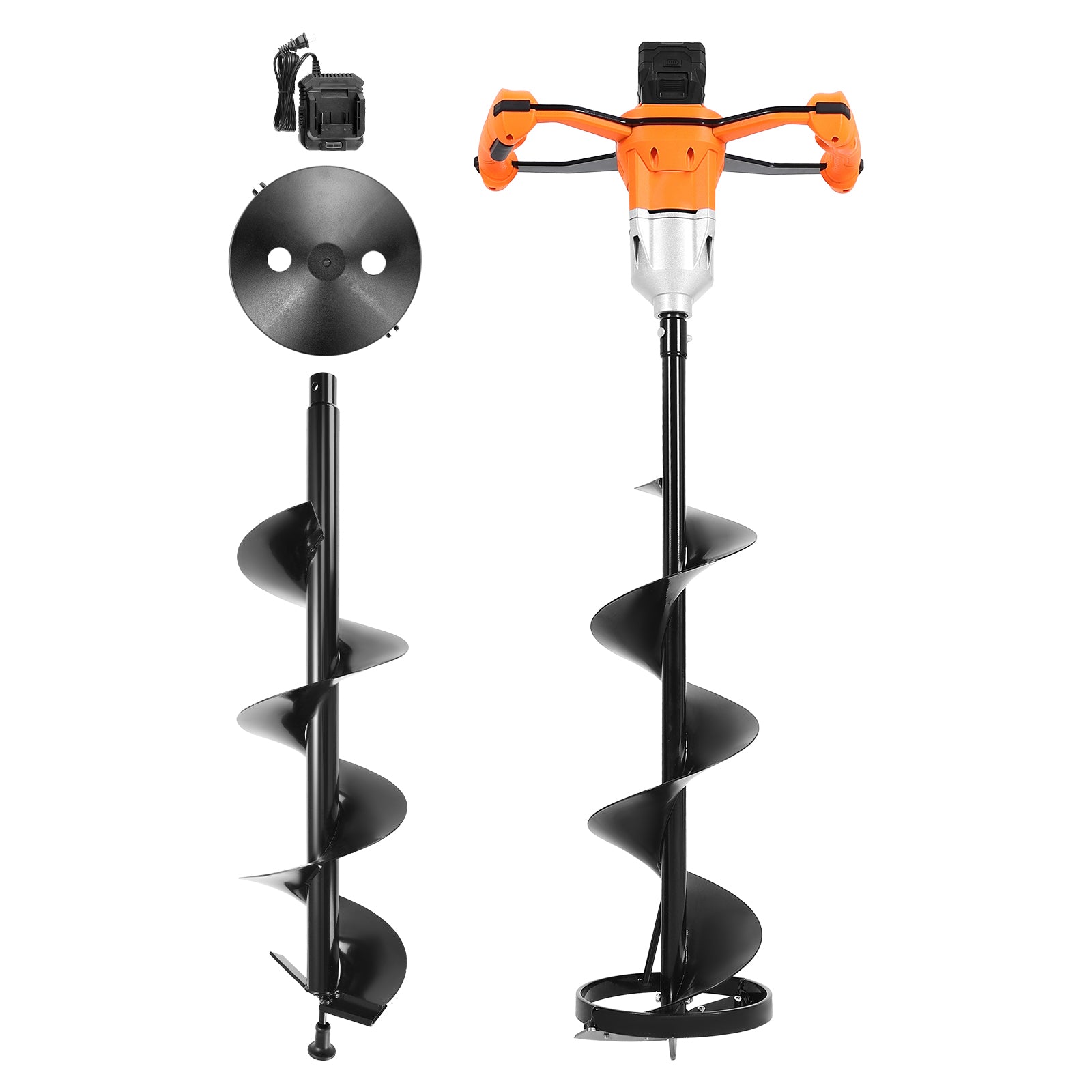 20V Electric Ice Auger, 8 inch Diameter, 2 in 1 Cordless Ice Fishing Augers and Earth Auger with Ices & Earth Drill Bit, Cold-Resistant Post Hole Digger, Turbo High-Speed Cutting System