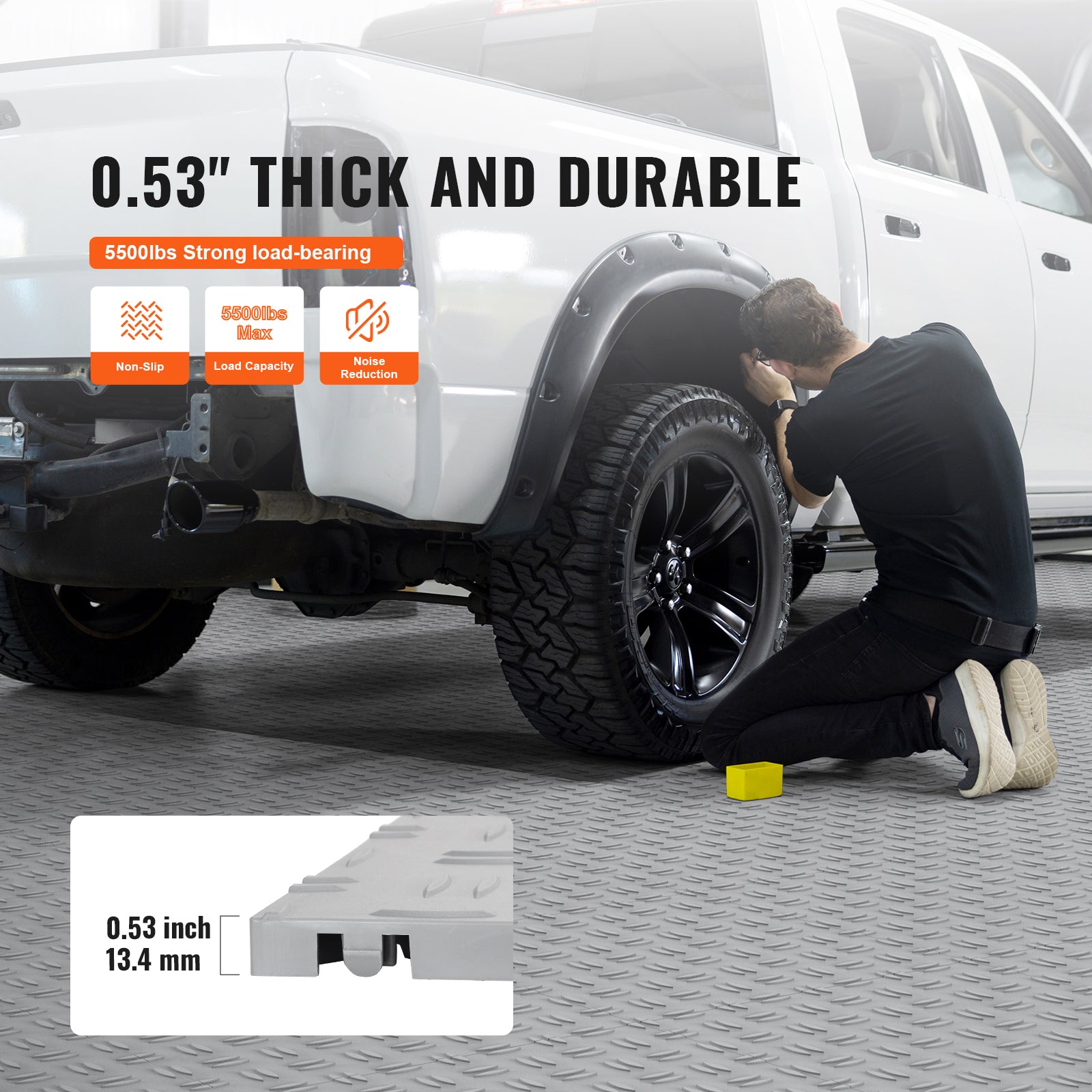 Garage Tiles Interlocking, 12 x 12 x 0.53 inch 25 Pack Garage Floor Covering Tiles, Non-Slip Double-Sided Texture Garage Flooring Tiles, for Garages, Basements, Repair Shops, Silver