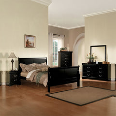 Black Finish Traditional Bedroom Wooden Nightstand 1pc Louis Philippe Style Furniture Two Drawers Storage