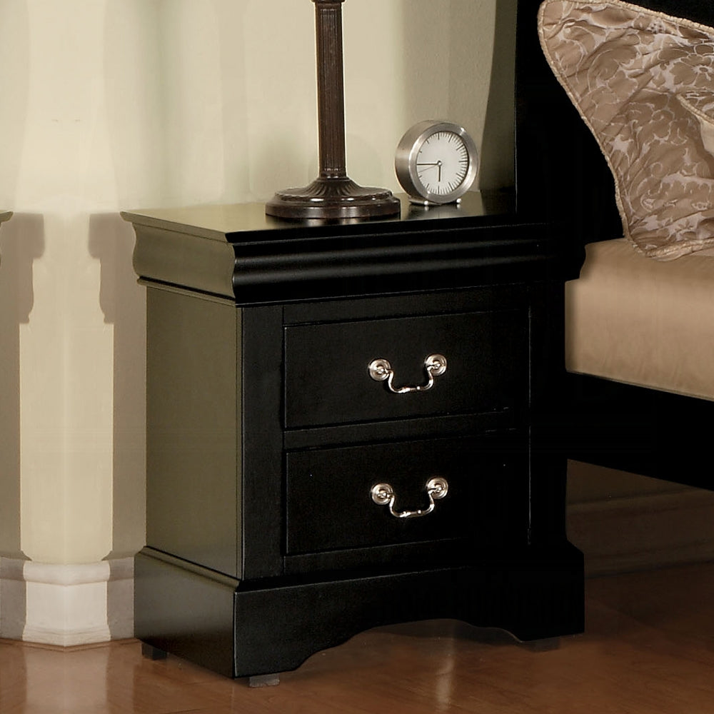 Black Finish Traditional Bedroom Wooden Nightstand 1pc Louis Philippe Style Furniture Two Drawers Storage