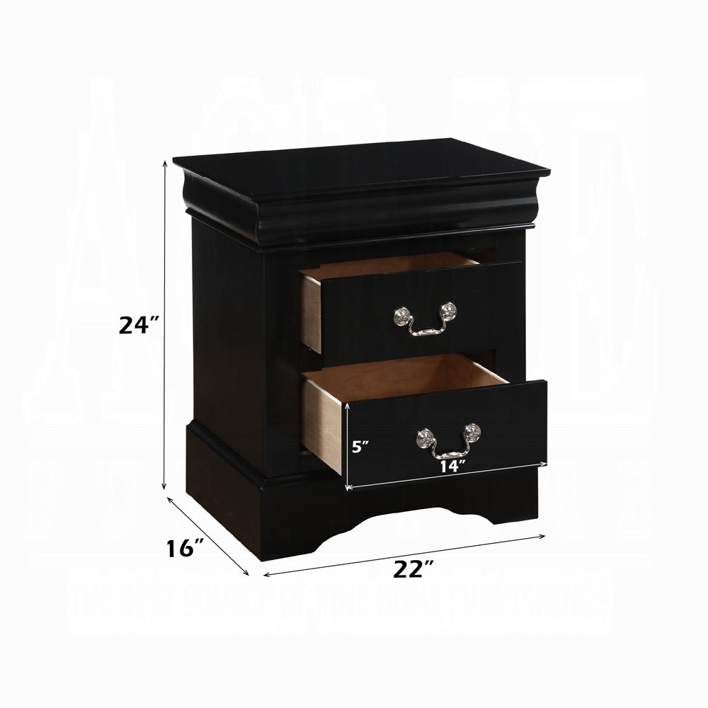 Black Finish Traditional Bedroom Wooden Nightstand 1pc Louis Philippe Style Furniture Two Drawers Storage