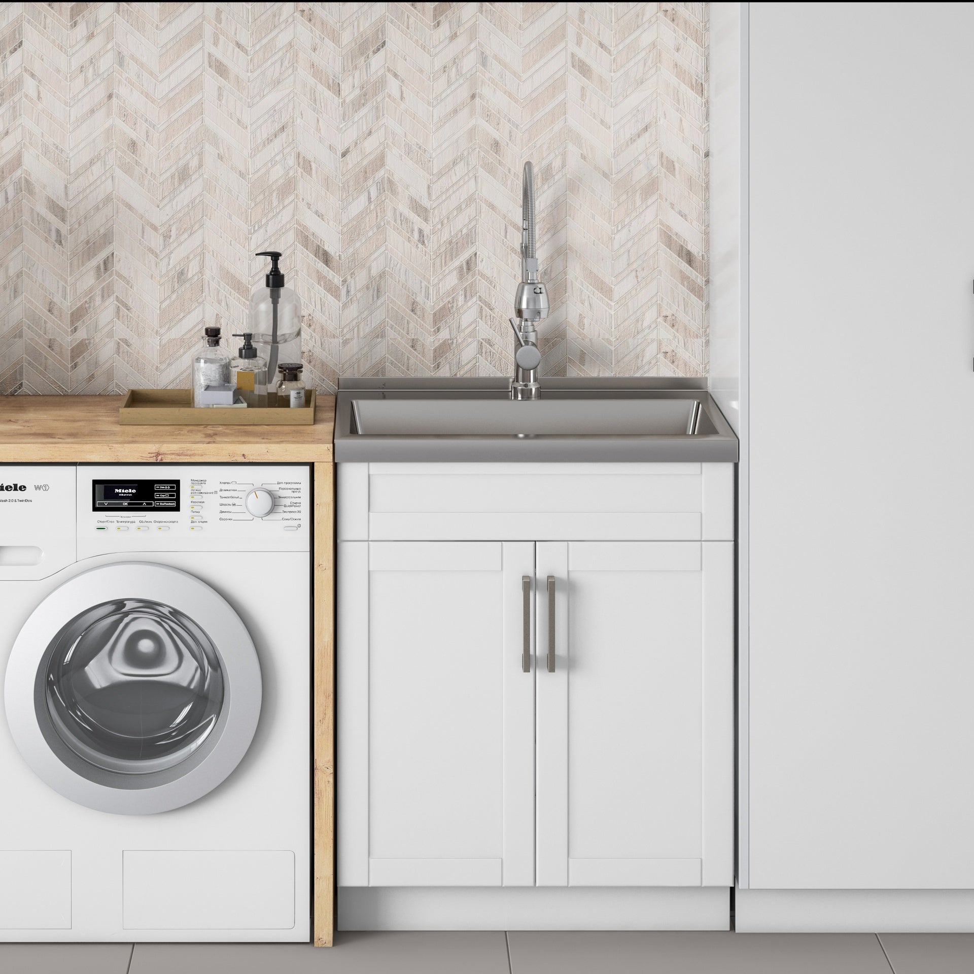 Hennessy - Deluxe 28" Laundry Cabinet with Faucet and Stainless Steel Sink - White