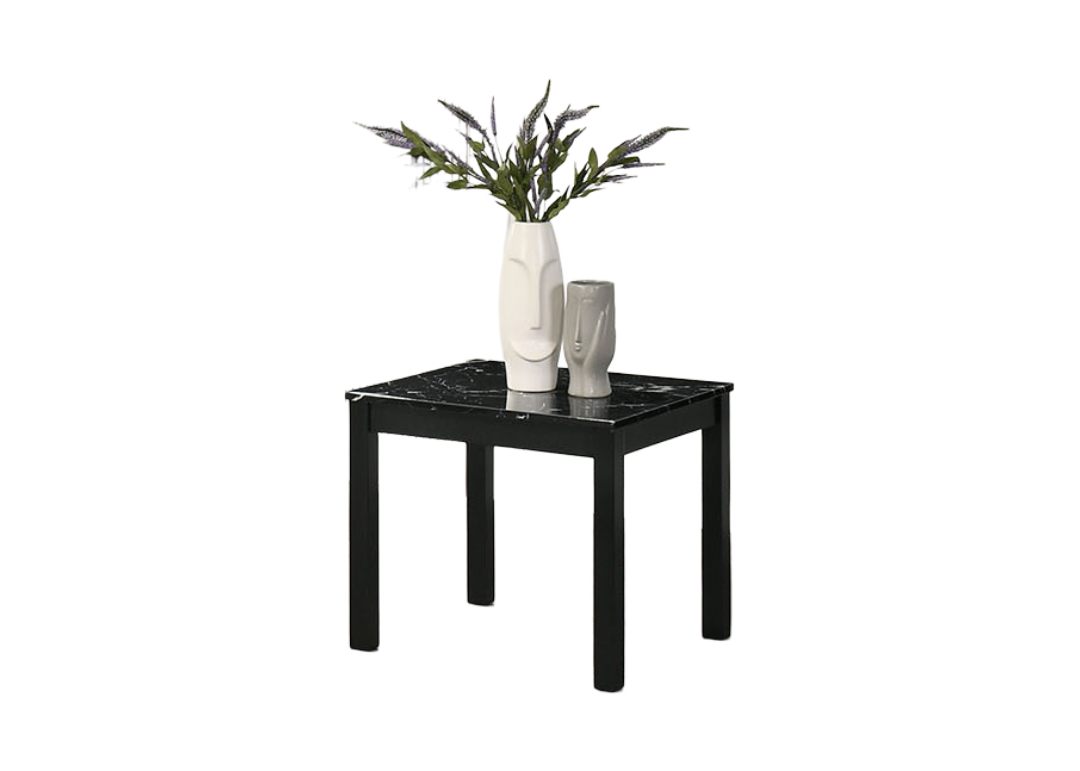 Contemporary Style 3pc Table Set 1x Coffee Table 2x End Table Faux Marble Top Wooden Legs Black Finish Primary Living Room