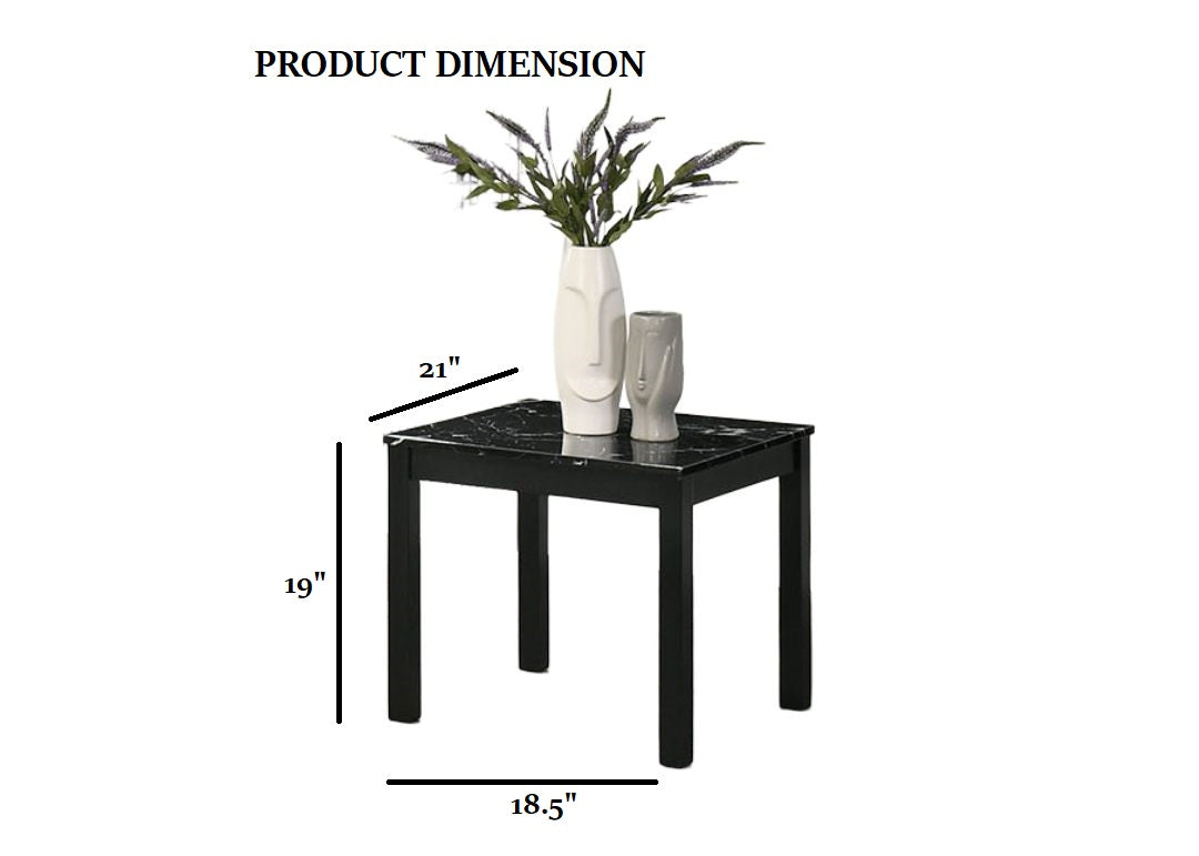 Contemporary Style 3pc Table Set 1x Coffee Table 2x End Table Faux Marble Top Wooden Legs Black Finish Primary Living Room