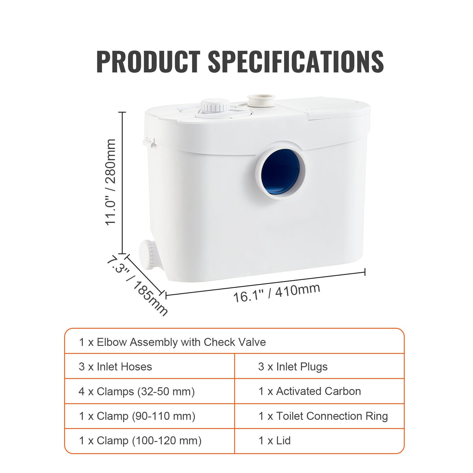 Macerator Pump, 700W, 9600 L/h Flow, 32.8 ft/10 m Head, Macerator Sewerage Sump Pump with 3 Water Inlets for Toilet, Basement, Kitchen, Sink, Shower, Bathtub Waste Water Disposal Upflush Machine