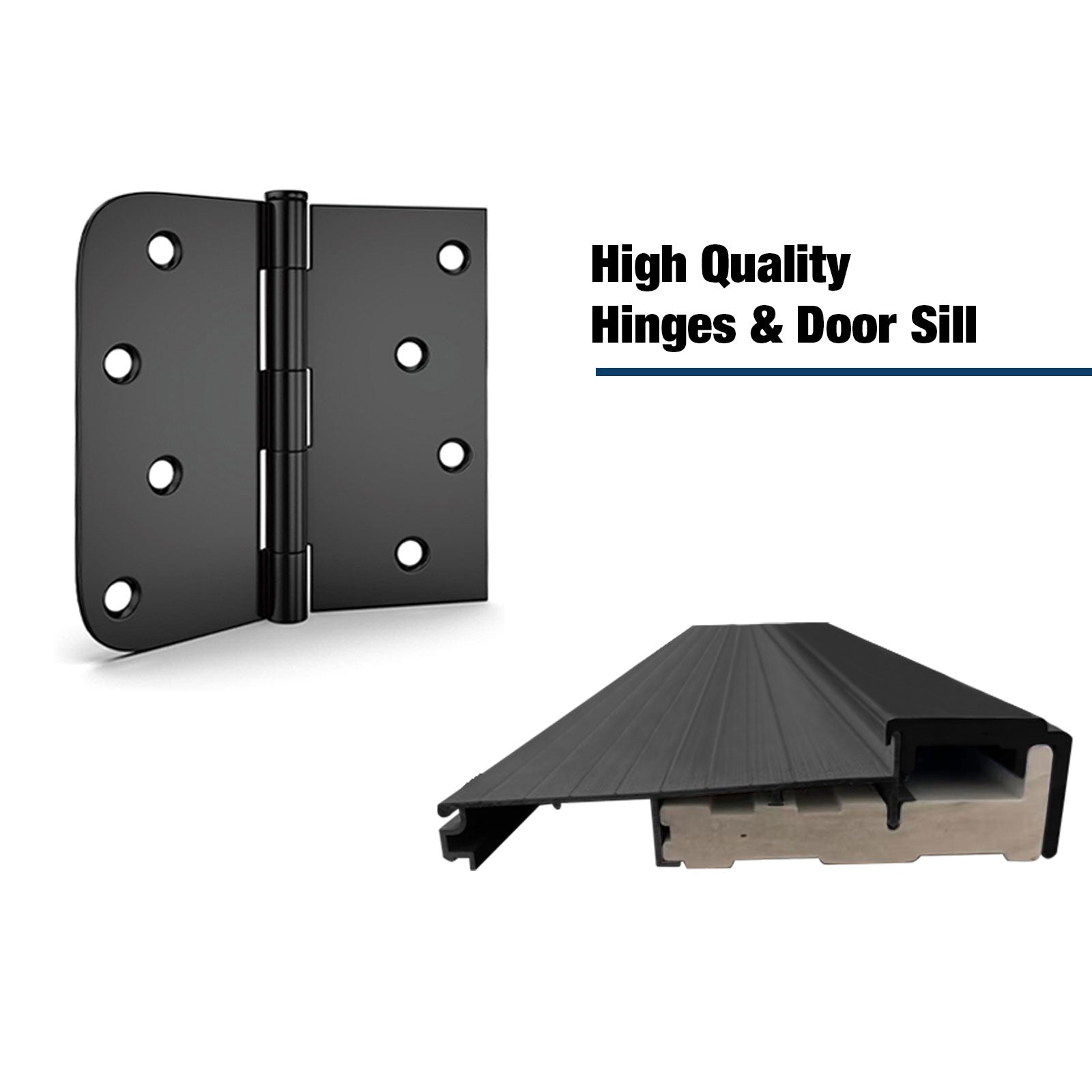 36 x 80 Fiberglass Entry Door with Brickmould, Frosted Glass - Contemporary Style for Home's Front Entrance, Right Hand Inswing, Black Finished Knock-Down Fiberglass Door with 4-9/16 White Vinyl Frame