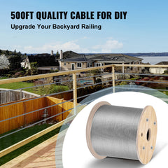 Stainless Steel Cable Railing 1/8"x 500ft, Wire Rope 316 Marine Grade, Braided Aircraft Cable 1x19 Strands Construction for Deck Rail Balusters Stair Handrail Porch Fence