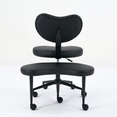 Meditation Chair Plus, Cross Legged Chair with Wheels, ADHD Chair, Criss Cross Desk Chair with Lumbar Support and Adjustable Stool, Flexible Design for Fidgety Sitters, Black PU
