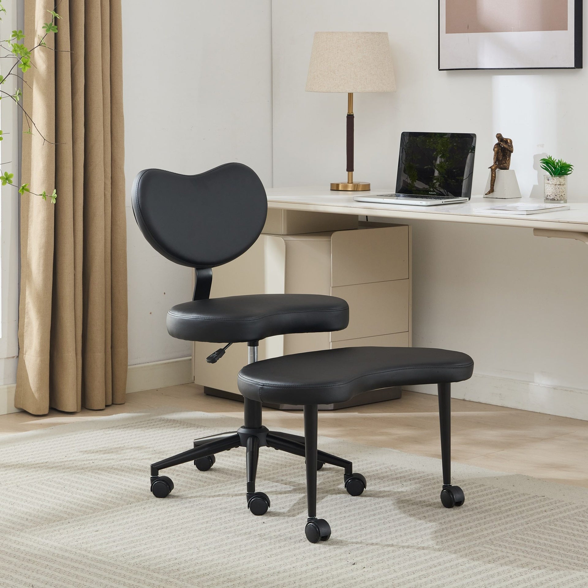 Meditation Chair Plus, Cross Legged Chair with Wheels, ADHD Chair, Criss Cross Desk Chair with Lumbar Support and Adjustable Stool, Flexible Design for Fidgety Sitters, Black PU