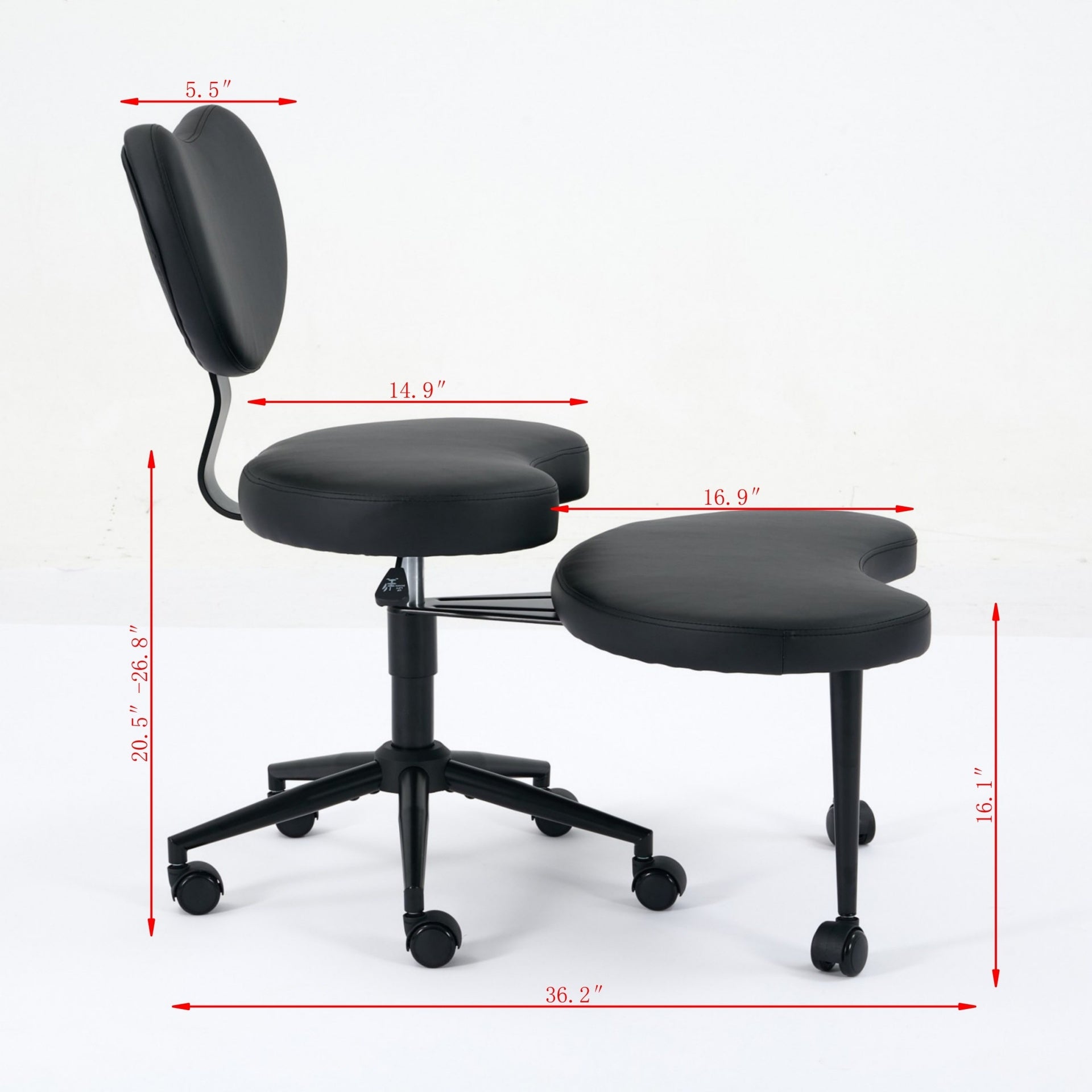 Meditation Chair Plus, Cross Legged Chair with Wheels, ADHD Chair, Criss Cross Desk Chair with Lumbar Support and Adjustable Stool, Flexible Design for Fidgety Sitters, Black PU