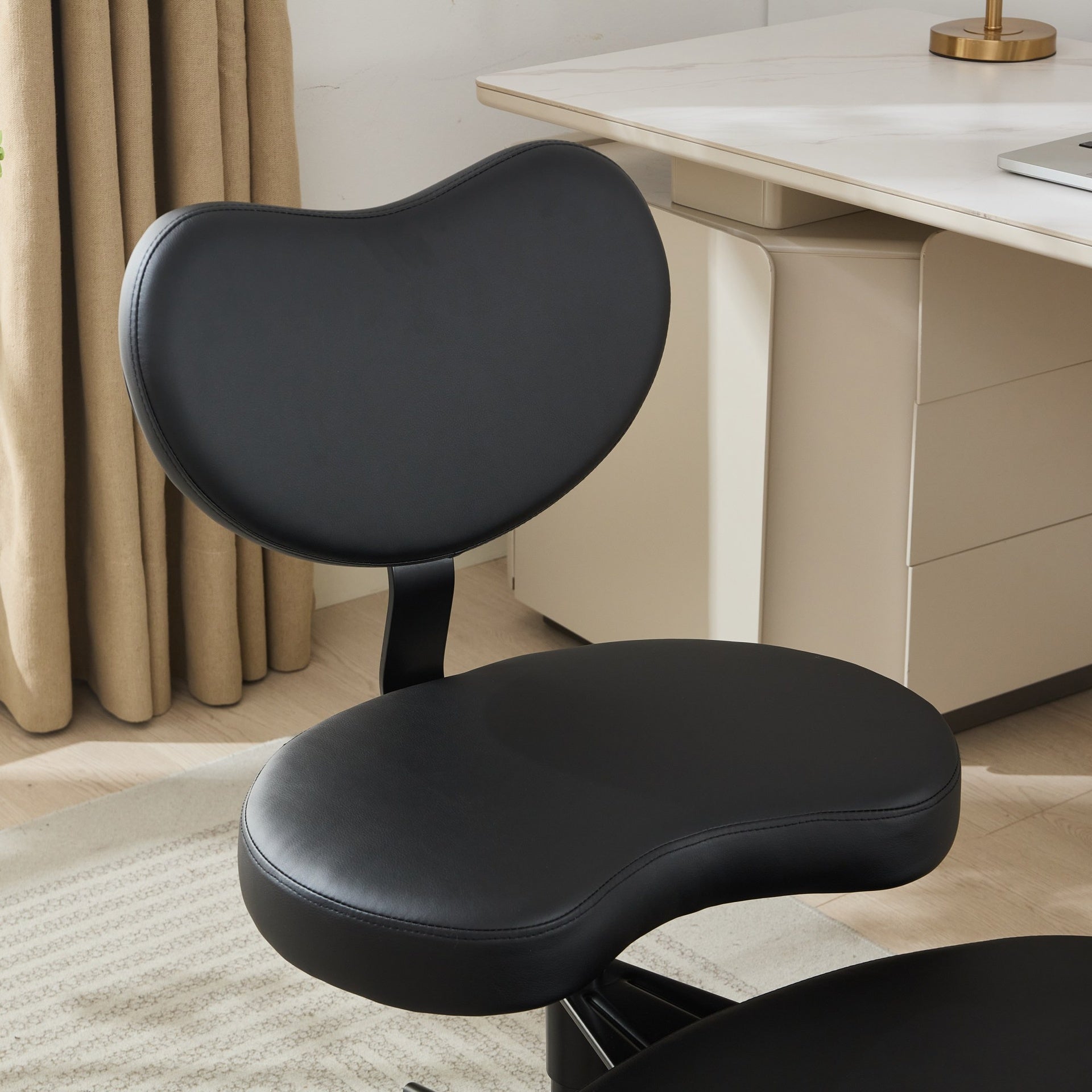 Meditation Chair Plus, Cross Legged Chair with Wheels, ADHD Chair, Criss Cross Desk Chair with Lumbar Support and Adjustable Stool, Flexible Design for Fidgety Sitters, Black PU