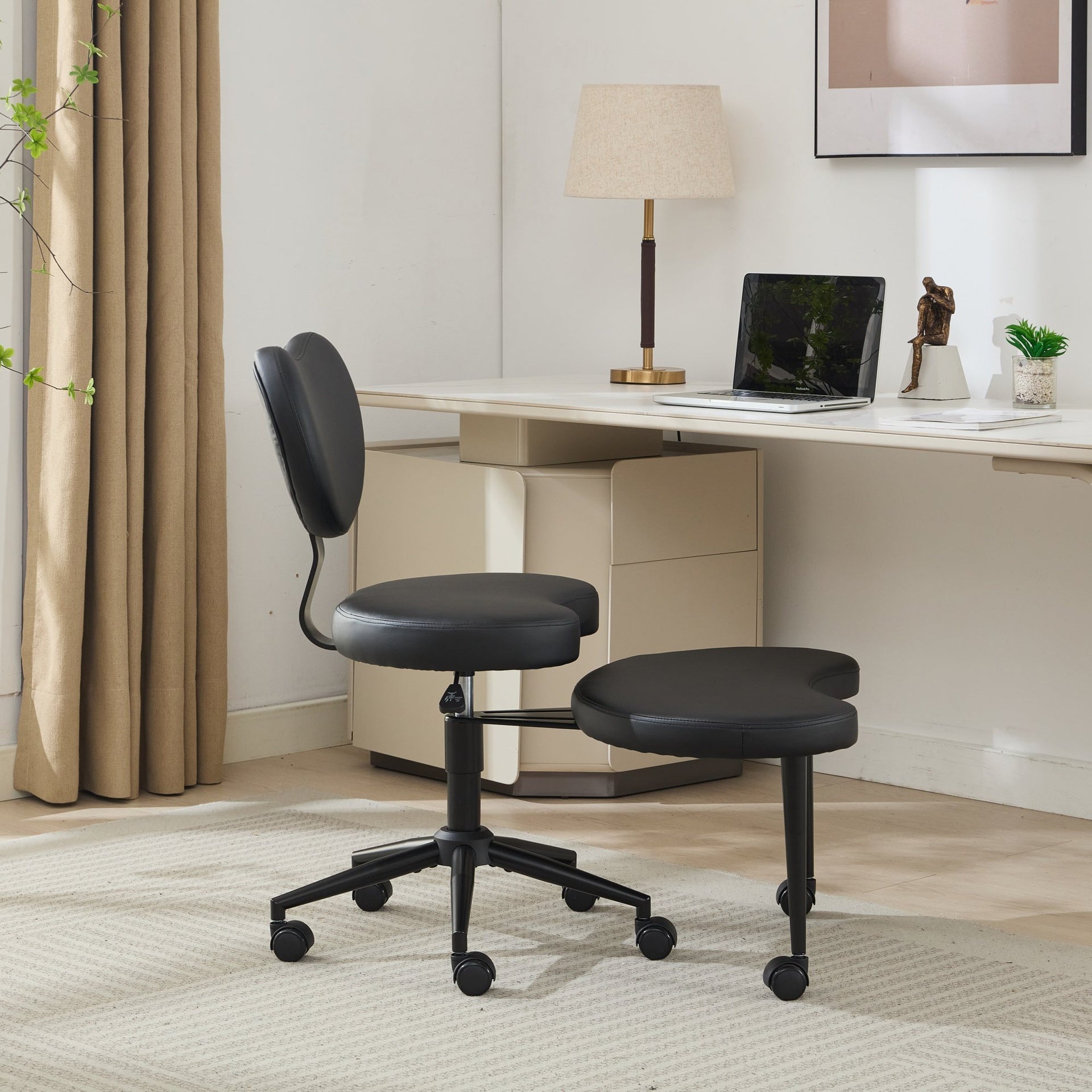 Meditation Chair Plus, Cross Legged Chair with Wheels, ADHD Chair, Criss Cross Desk Chair with Lumbar Support and Adjustable Stool, Flexible Design for Fidgety Sitters, Black PU