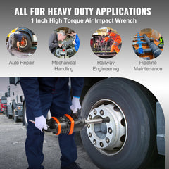 1 Inch Air Impact Wrench, Up to 5175 ft-lbs Beast Reverse Torque Output Pneumatic Impact Gun w/ 8 Inch Extended Anvil for Repairs and Maintenance of Heavy Duty Machinery / Semi-Truck / Bus