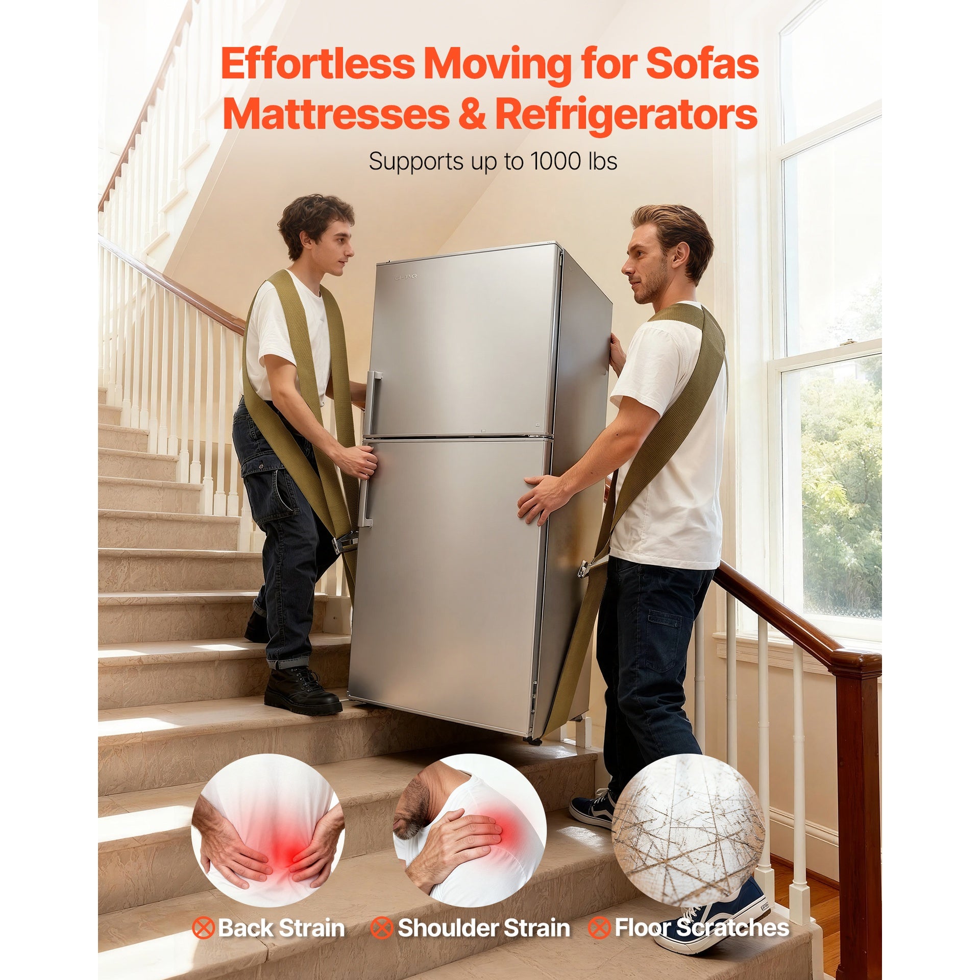 Moving Straps, Supports up to 1000 lbs, 2-Person Lifting and Moving System with 2 Harness Straps & 1 Load-bearing Strap, Adjustable Lifting Shoulder Straps Move Furniture Appliances Mattresses