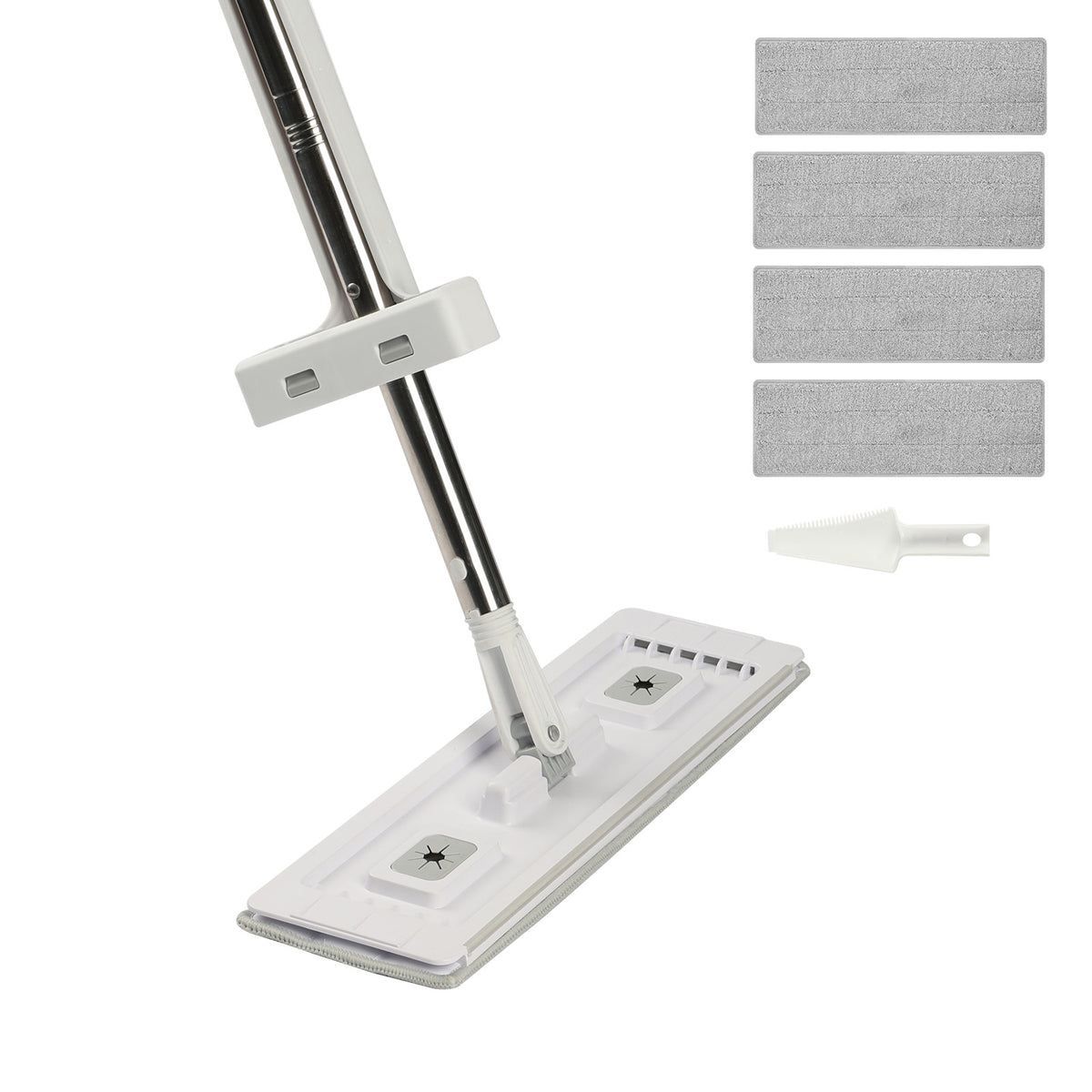 Flat Mop, Self Wringing, Microfiber Floor Cleaner with 4 Reusable & Washable Pads for Dry & Wet Floor Cleaning, Microfiber Flat Mop with Stainless Steel Handle for Hardwood Laminate Tile Vinyl