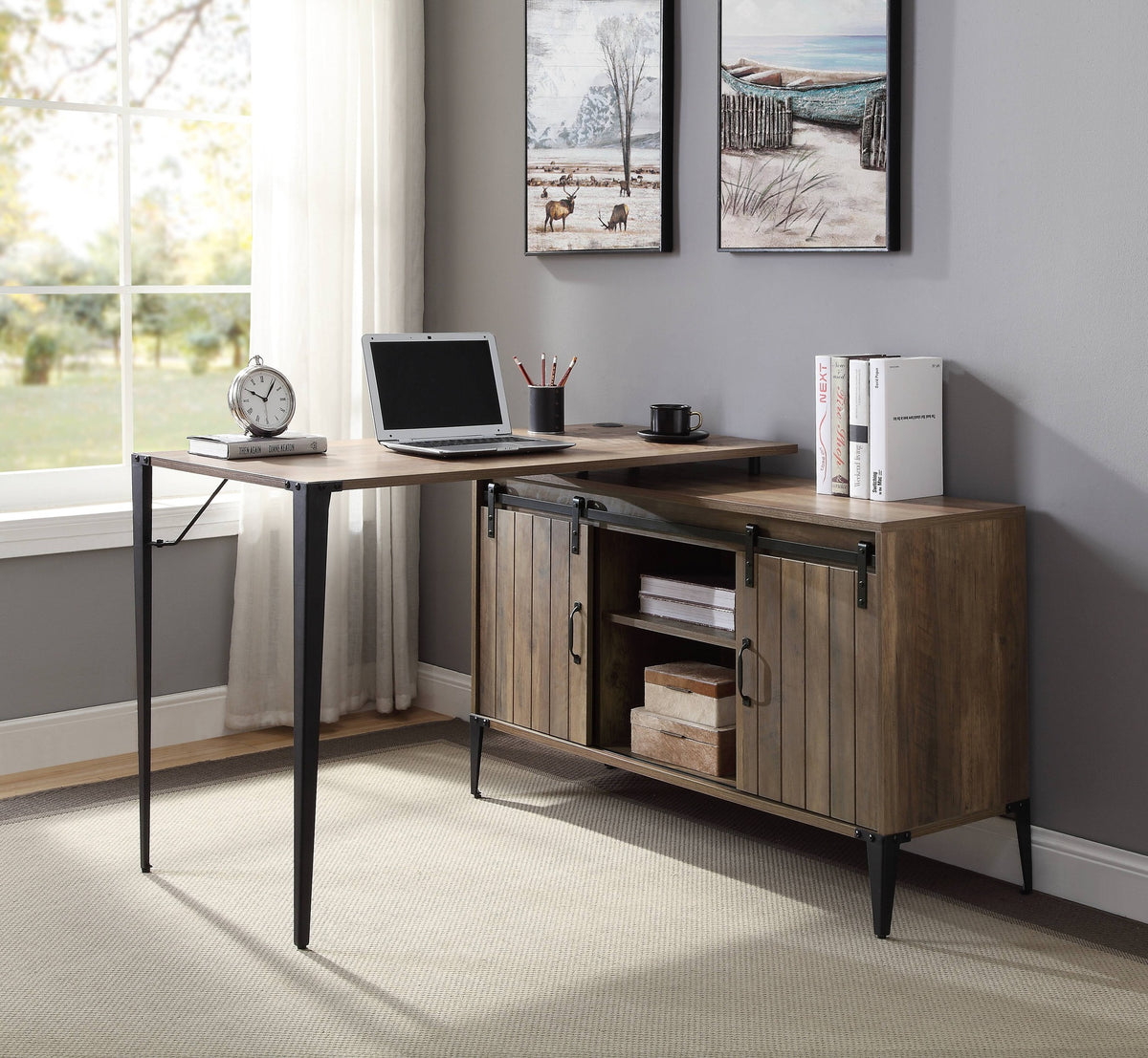 Zakwani 48" Gray Oak & Black Finish Writing Desk