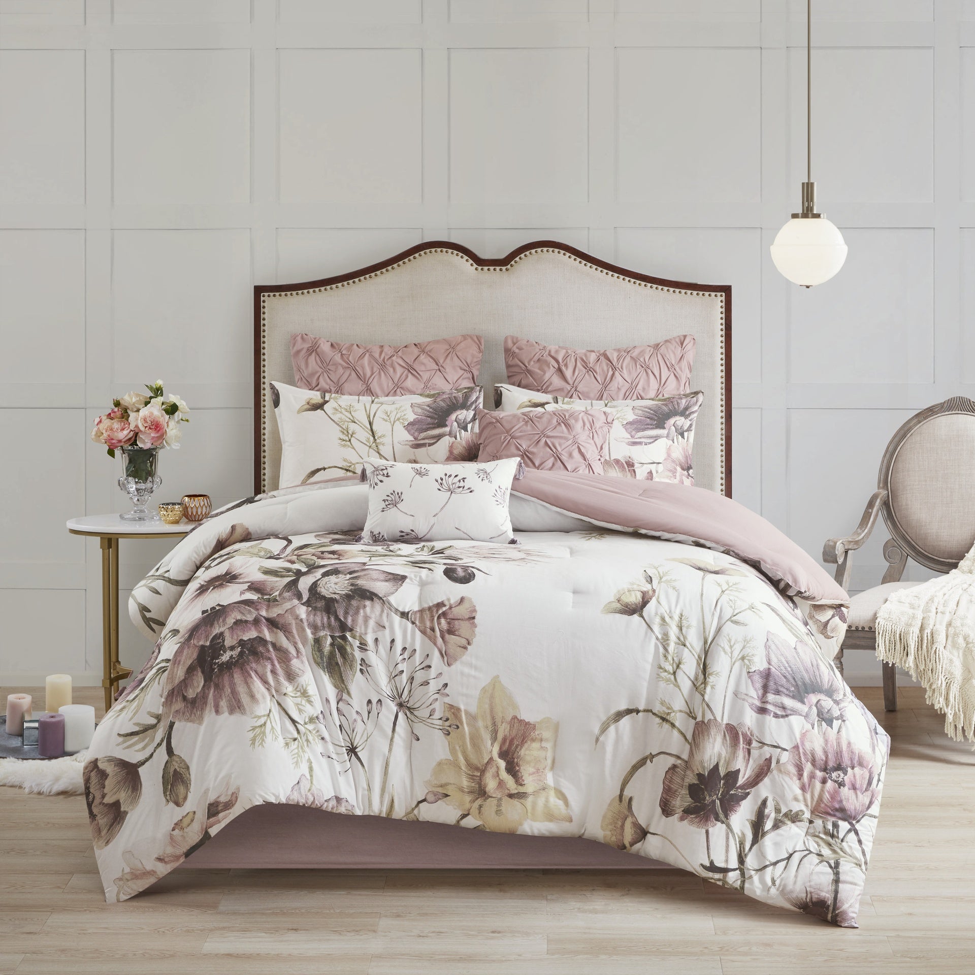 8 Piece Cotton Printed Comforter Set Blush King