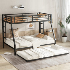 Twin over Full Metal Bunk Bed with Twin Size Trundle, Black