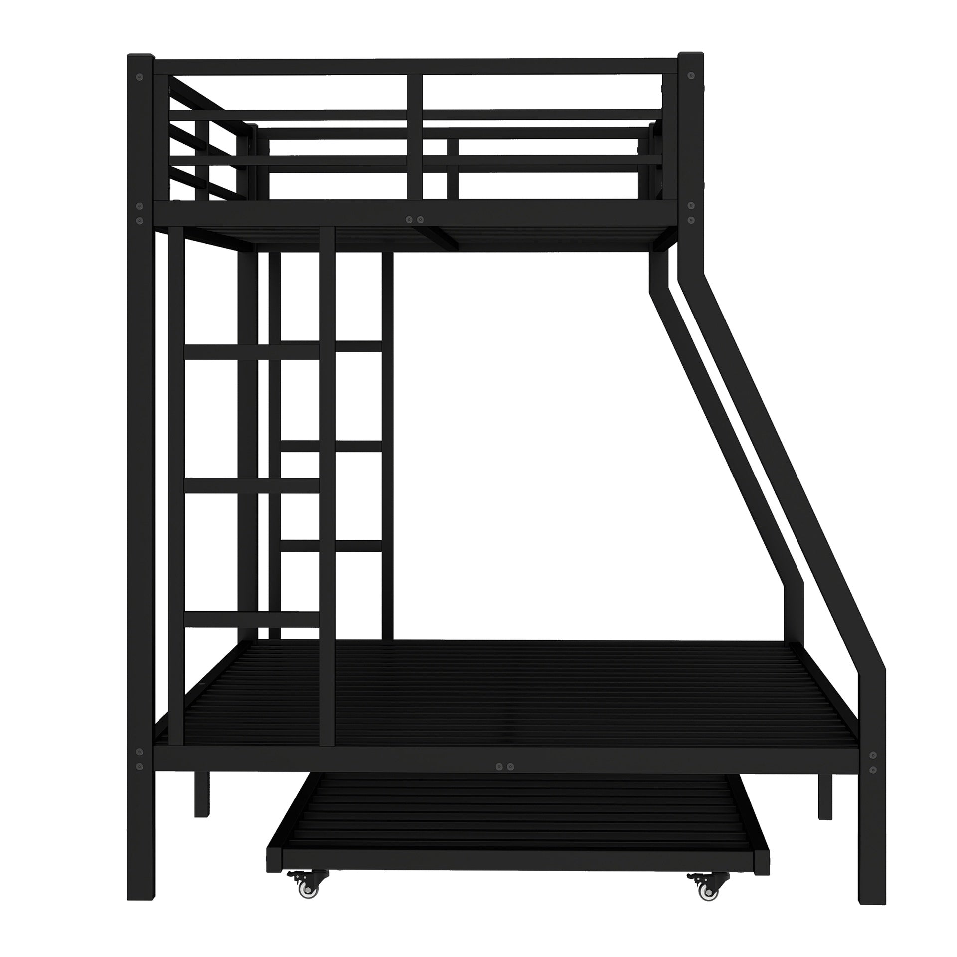 Twin over Full Metal Bunk Bed with Twin Size Trundle, Black