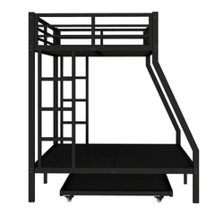 Twin over Full Metal Bunk Bed with Twin Size Trundle, Black
