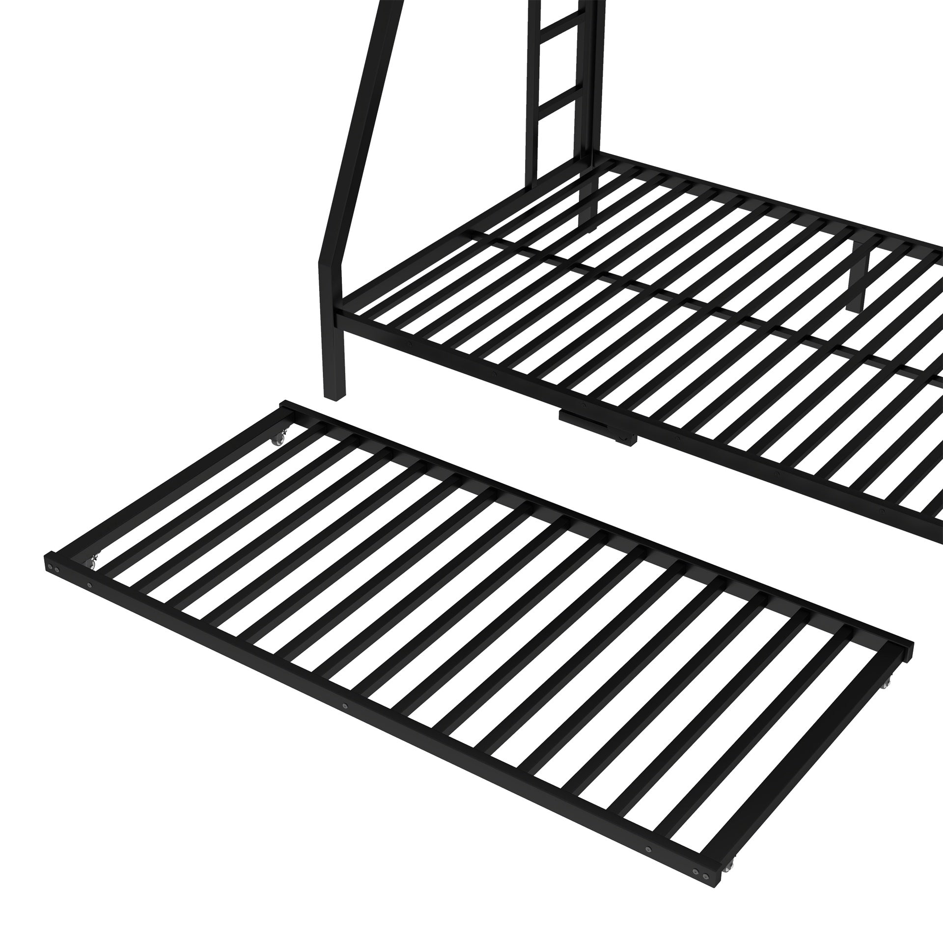 Twin over Full Metal Bunk Bed with Twin Size Trundle, Black