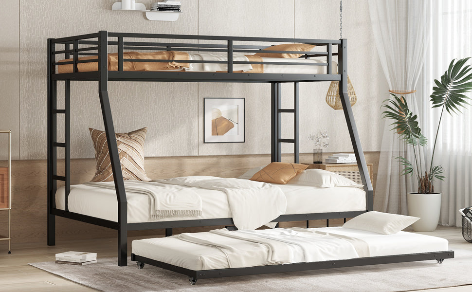 Twin over Full Metal Bunk Bed with Twin Size Trundle, Black