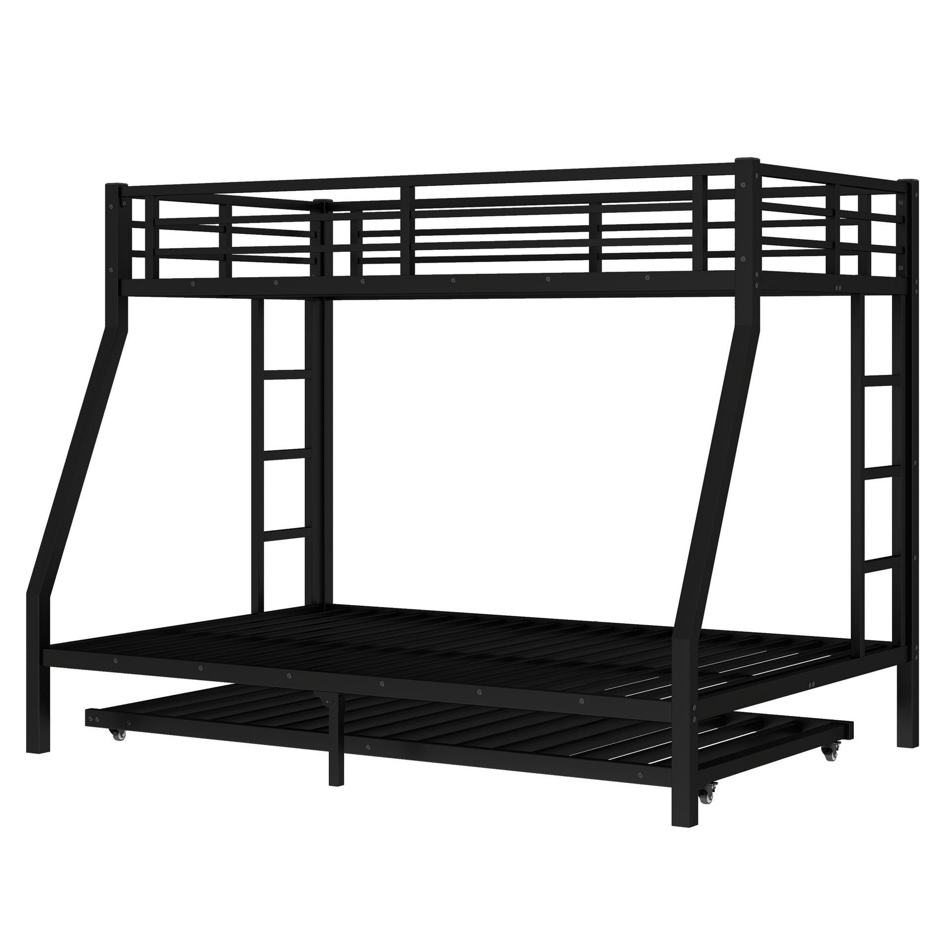 Twin over Full Metal Bunk Bed with Twin Size Trundle, Black