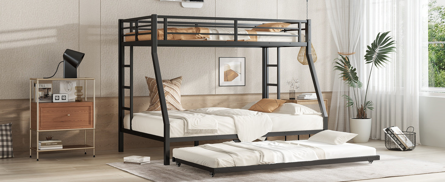 Twin over Full Metal Bunk Bed with Twin Size Trundle, Black