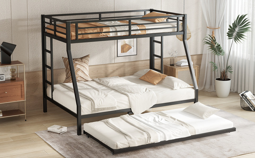 Twin over Full Metal Bunk Bed with Twin Size Trundle, Black