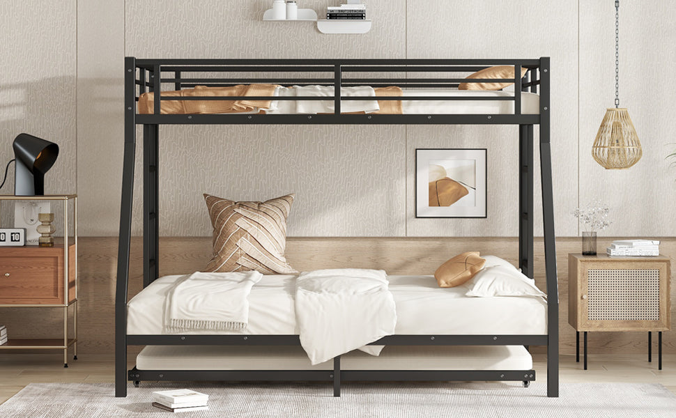 Twin over Full Metal Bunk Bed with Twin Size Trundle, Black